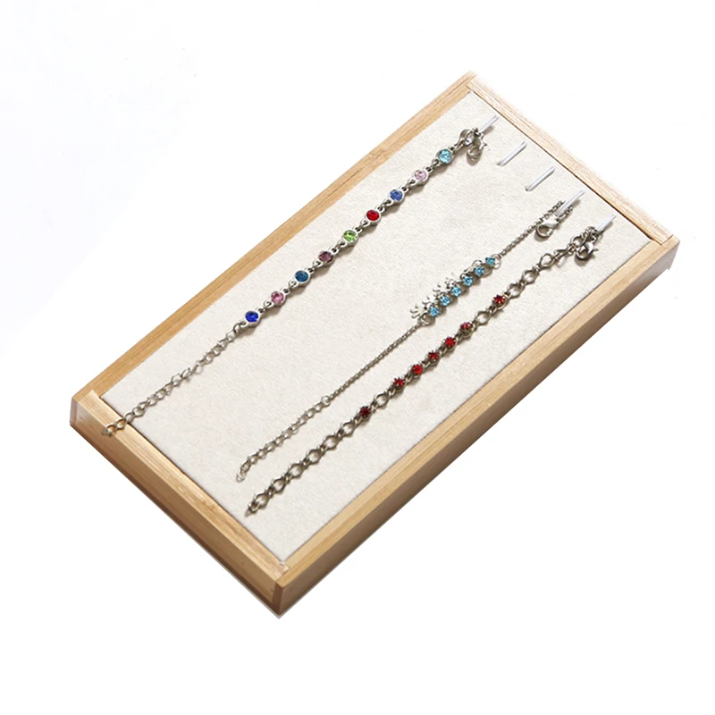 

4Pcs Bamboo Wood Necklace Bracelet Ring Stand Earring Storage Tray Jewelry Display Props Jewelry Display Tray Beige