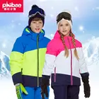 Лыжный костюм Phibee для мальчиков и девочек, зимний плотный теплый комплект из куртки и брюк, водонепроницаемые ветрозащитные лыжные костюмы для сноуборда, Детское лыжное пальто