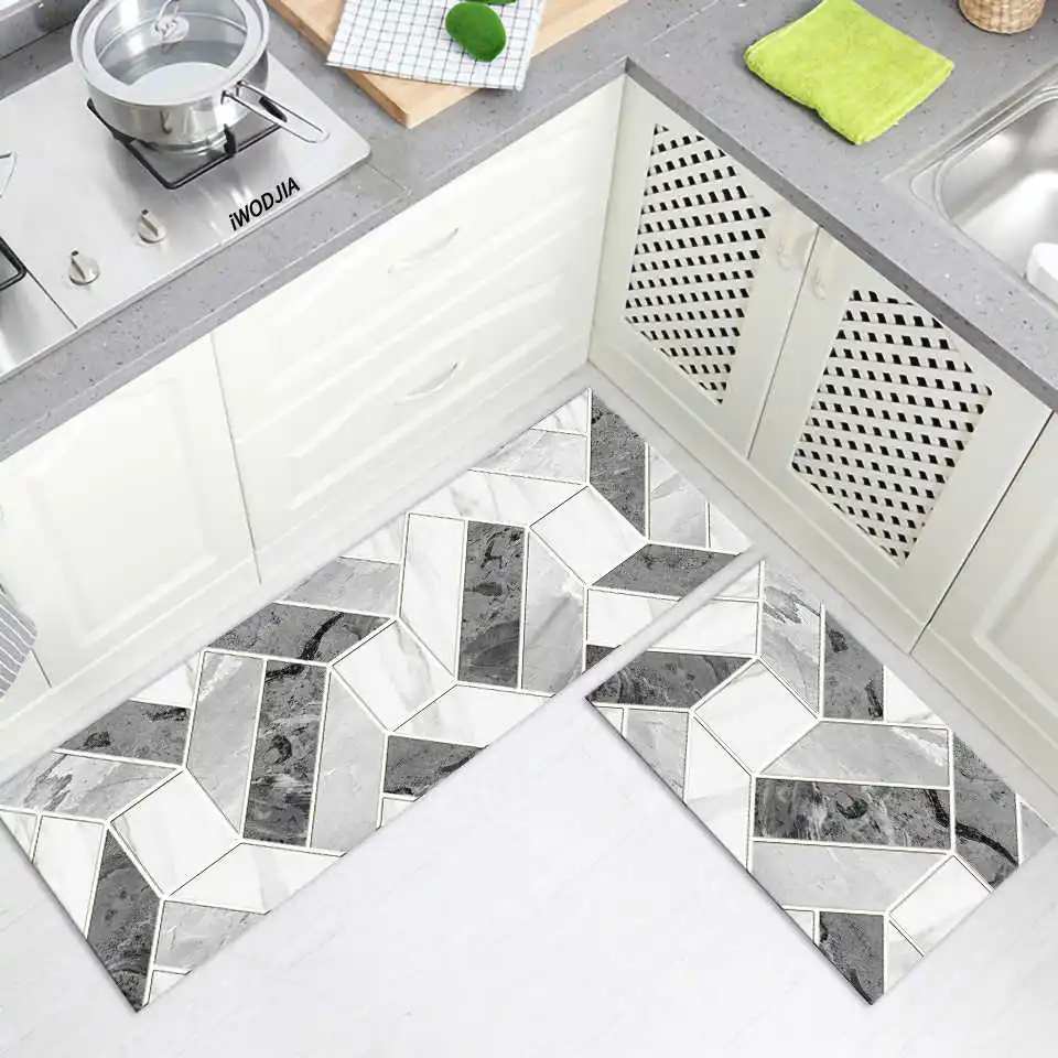 

Nordic Geometric Marble Kitchen Floor Mat Bedside Mats Long Water Absorption Anti-slip Laundry Room Rug Bay Window Mat Custom