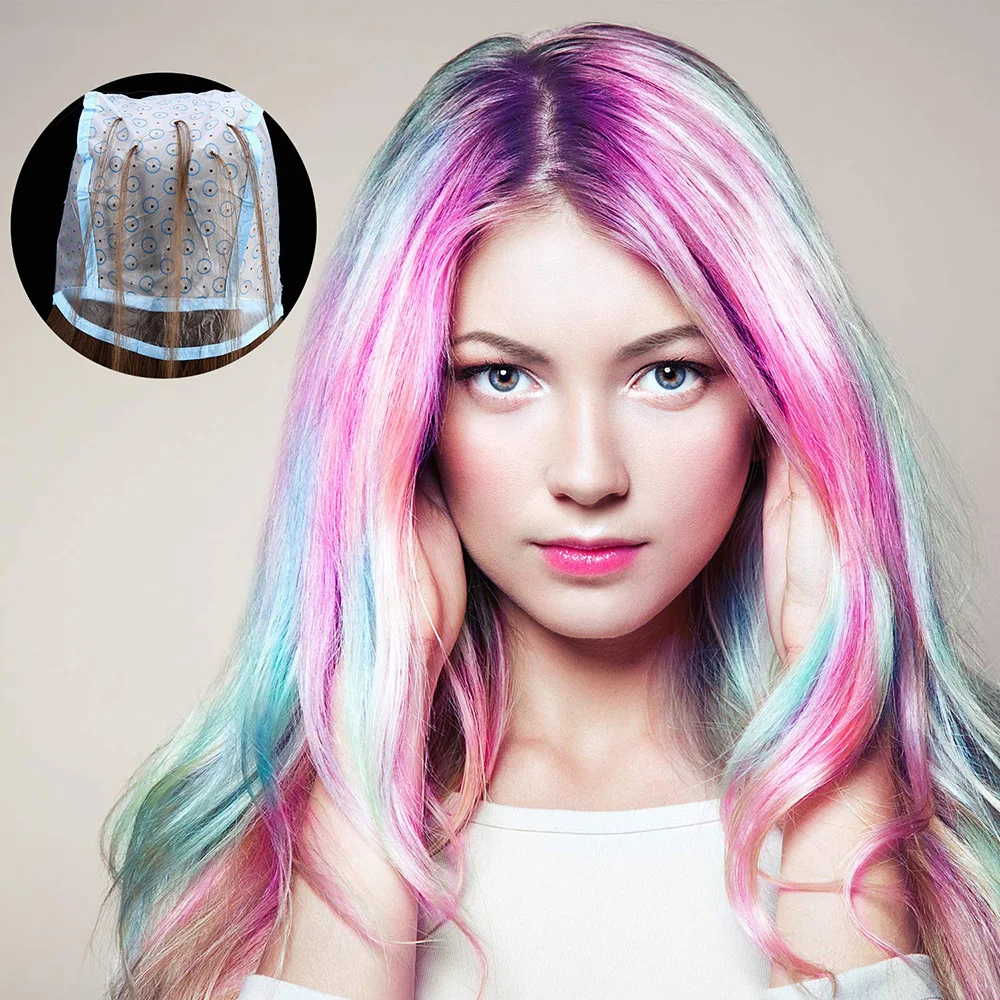 

Professional Disposable Hair Colouring Highlighting Dye Cap with Needle Transparent Hair Dyeing Cap Tool