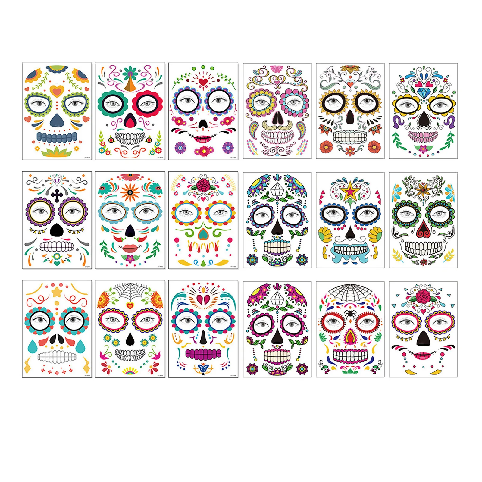 

Halloween Temporary Of The Sugar Skull Floral Skeleton Web Roses Face Mask Tattoo For Adult Kids Boys Party Favor Supplies New