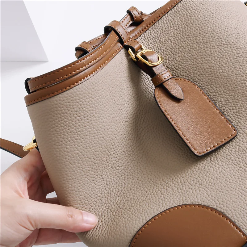 

Luxury Designer Bucket Cow Leather Women Messenger Bags 2021New Fashion Female Shoulder Bag Casual Color Matching Crossbody Bag