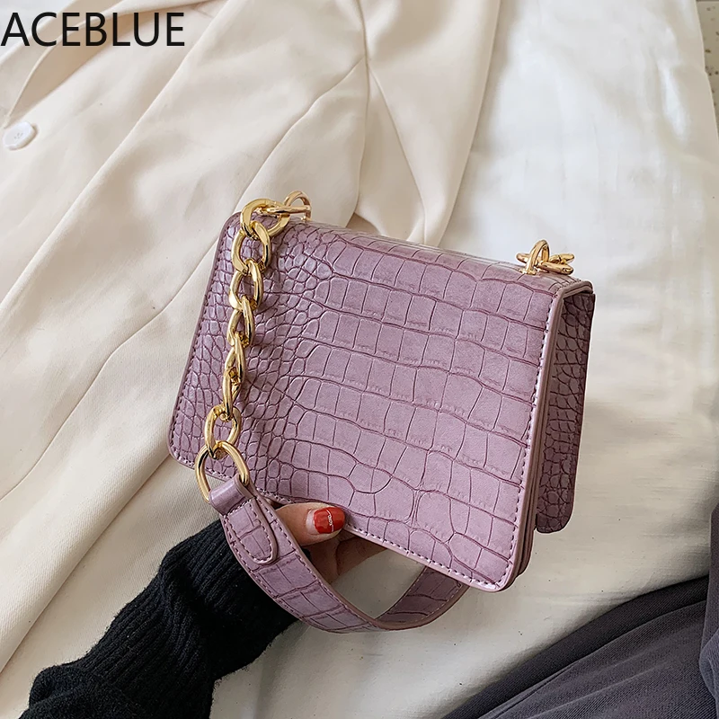 

Сумка-кроссбоди женская из экокожи под крокодила с цепочкой