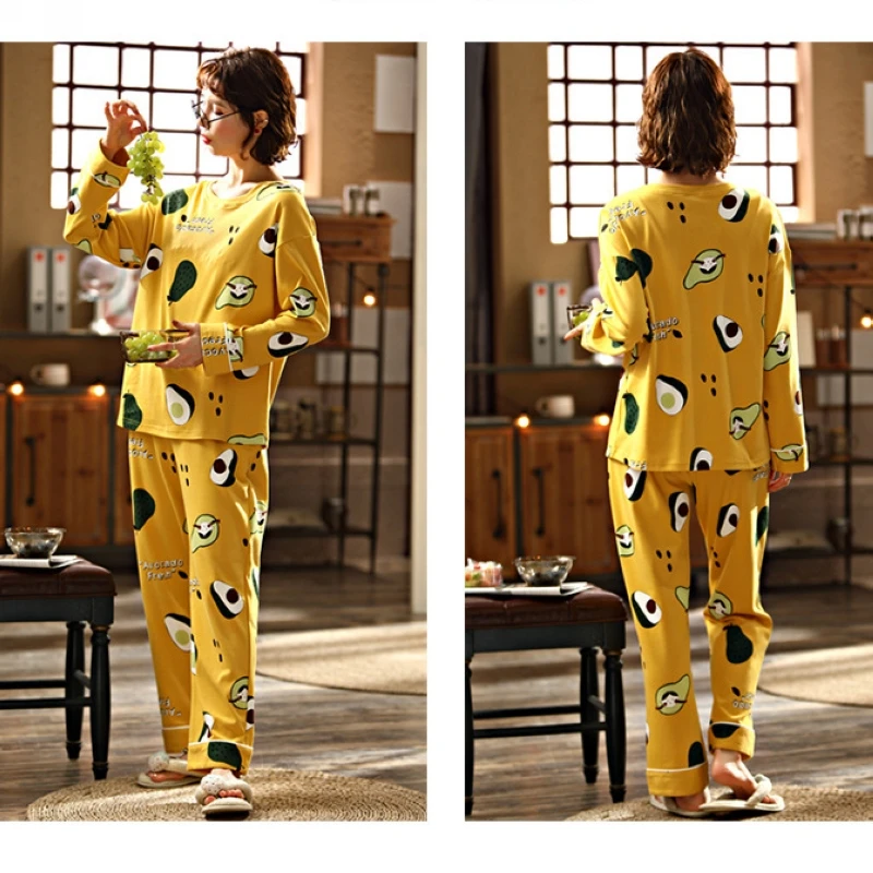 

Spring and autumn long-sleeved trousers pullover cute cartoon pajamas for young women can wear home clothes