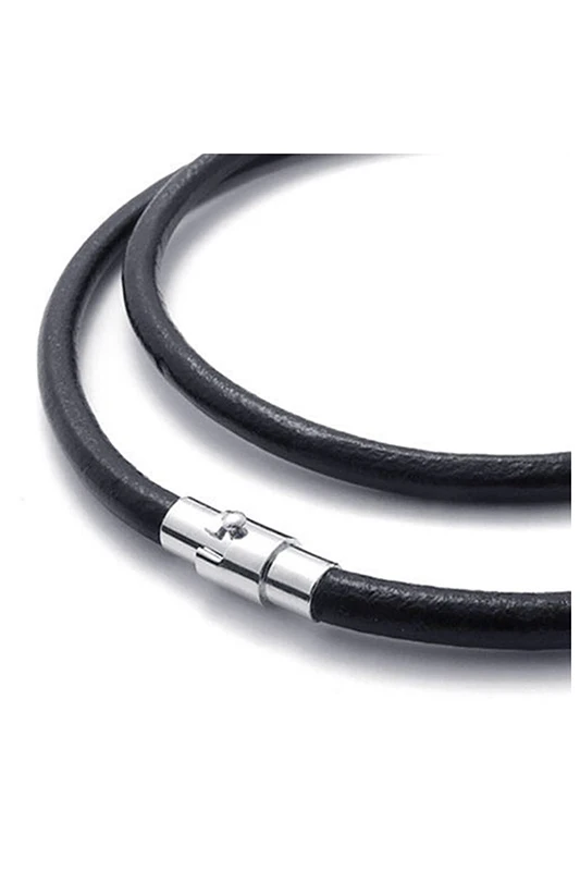 

Stainless steel magnetic clasp armor chain leather cord necklace, Black - 4mm wide - 75cm long
