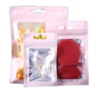 100 шт. матовая розовая алюминиевая фольга Zip Lock пластиковый пакет с отверстием для подвешивания многоразовые закрывающиеся Отрывные пачки для хранения еды