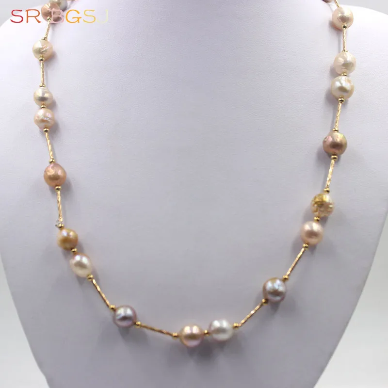Free Shipping 10mm Nearly Round Edsion Freshwater Pearl Beads Copper Spacer Handmade Necklace 19&quot- 60&quot | Украшения и