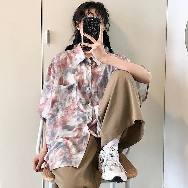 Рубашки женские с коротким рукавом шикарные Свободные повседневные