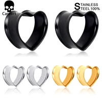 casvort 2 pcs stainless steel heart shaped double flared ear tunnels plugs stretcher expander sold as gauge 6mm 30mm