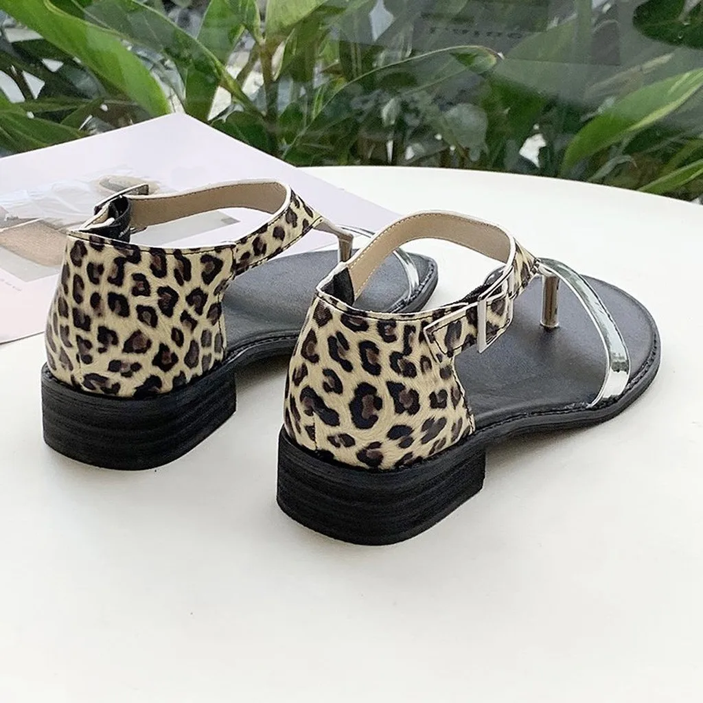 

Fashion Leopard Print Shoes Women Square Heels Breathable Sandals Buckle Strap Ladies Casual Soft Bottom Female Beach Sandal