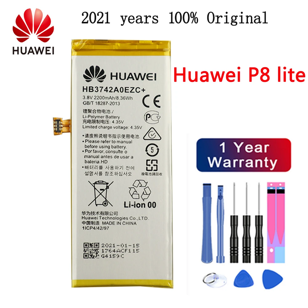 

2021 years Huawei Original Battery HB3742A0EZC For Huawei P8 Lite Ascend P8 Lite Real Capacity 2200mAh Batteria with Free Tools