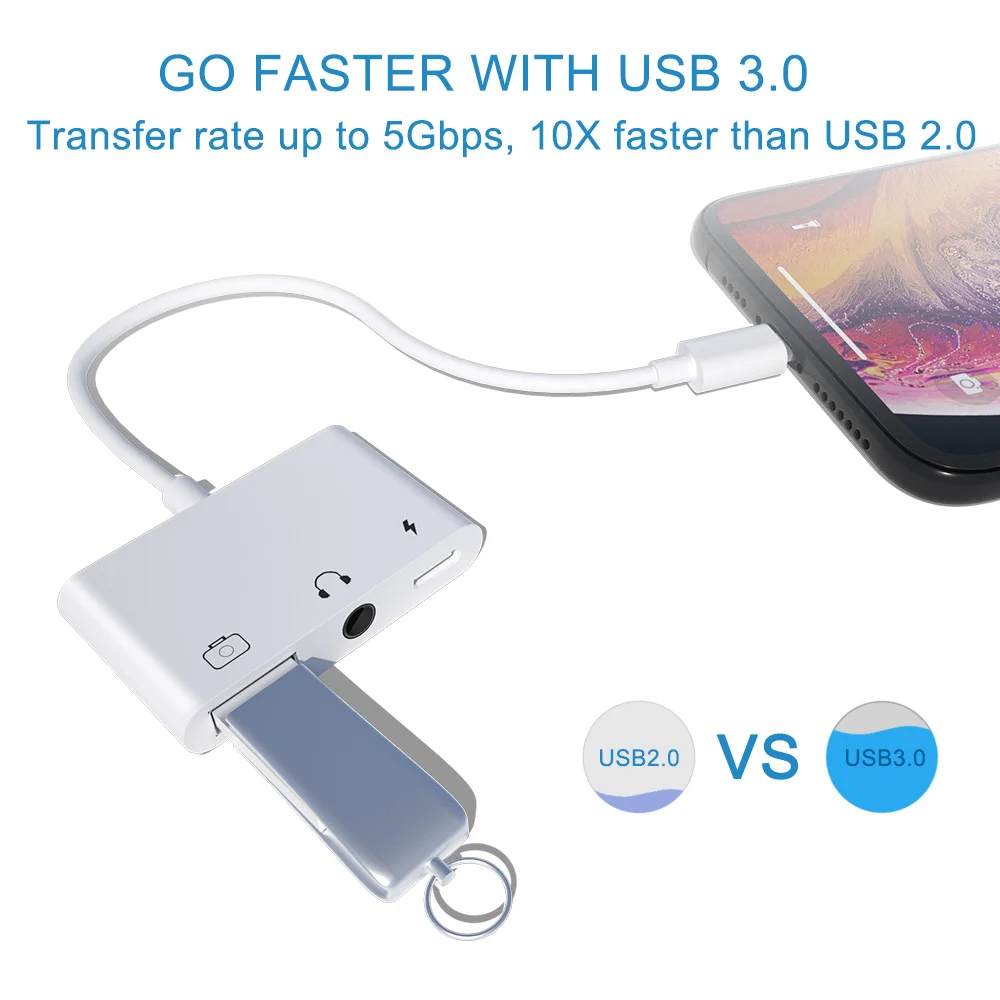 3 в 1 для Lightning/USB адаптер чтения камеры с 5 мм aux разъемом наушников и зарядным