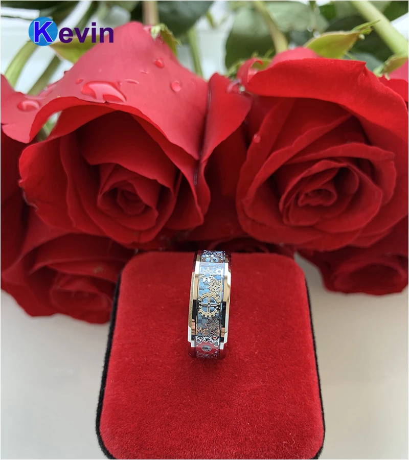 Для мужчин и женщин вольфрамовое обручальное кольцо 8 мм с механическим зубчатым