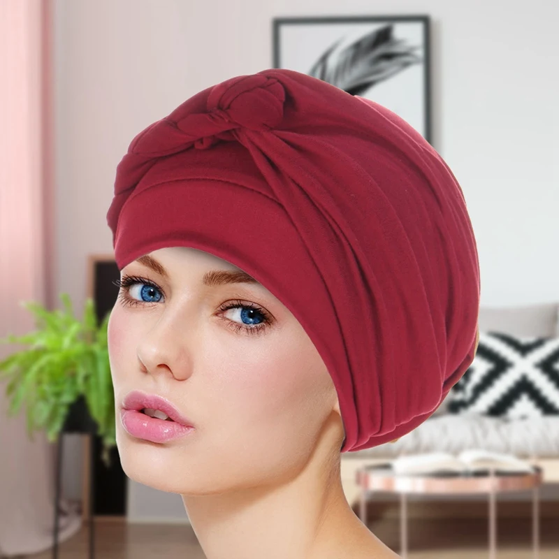 

Women Knot Twist Turban Headbands Cap Autumn Winter Warm Headwear Casual Streetwear Female Muslim Indian Hats