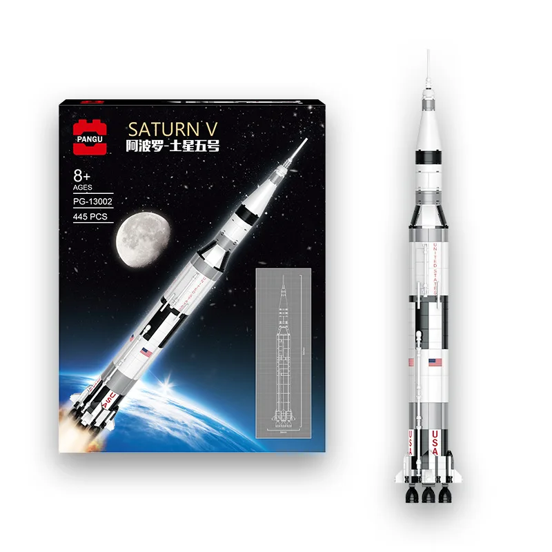 Модель ракеты Apollo Saturn 5 с кратером для запуска от Mould King Xinyu PG-13002 - игрушка из строительных блоков для детей.