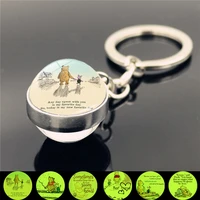 wg 1pc cabochon time gem stone keychain pendant cartoon little bear and little pigs metal keychain for child jewelry