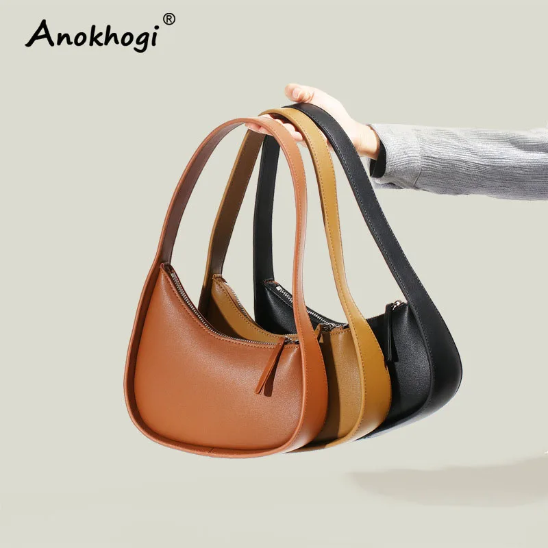 

Women Casual Retro Underarm Bag New Arrival Zipper Fashion Genuine Leather Baguette Shoulder Bag