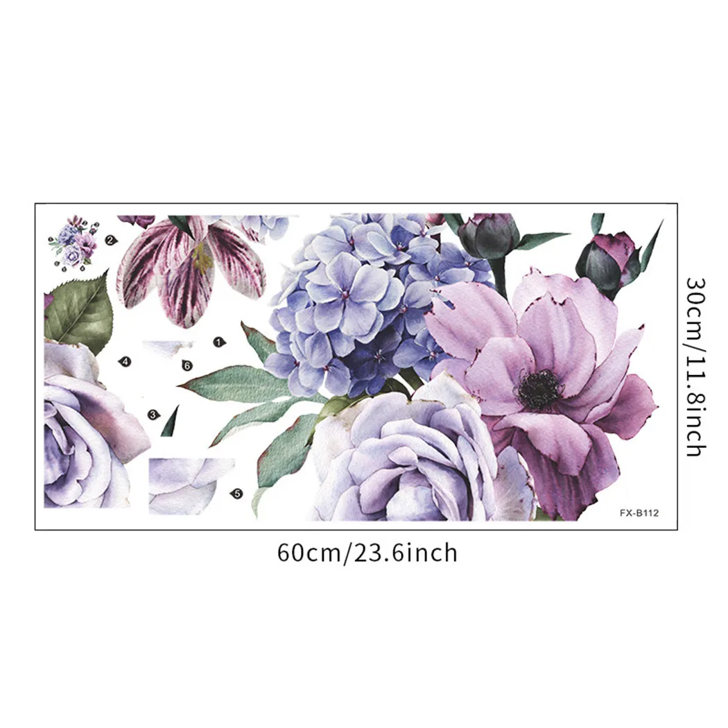 

Living Room Wall Stickers Mural Purple Peony Removable Art Background DIY
