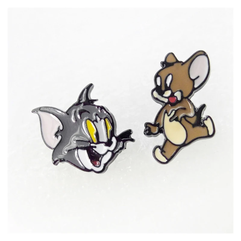 

F148 Hot Sale Classic Cartoon Anime Cute Cat And Mouse Asymmetry Animal Stud Earrings Girl Children Kids Gift Jewelry