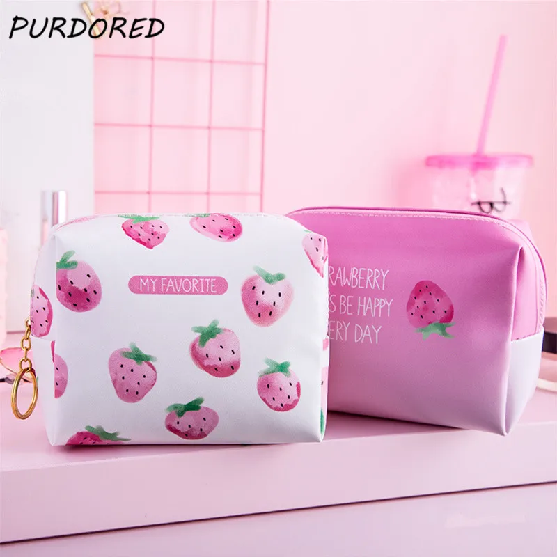 PURDORED, 1 шт., косметичка с клубничкой, большая вместительность, женская косметичка, дорожная косметичка, органайзер для хранения косметики, дамская сумочка, Прямая поставка
