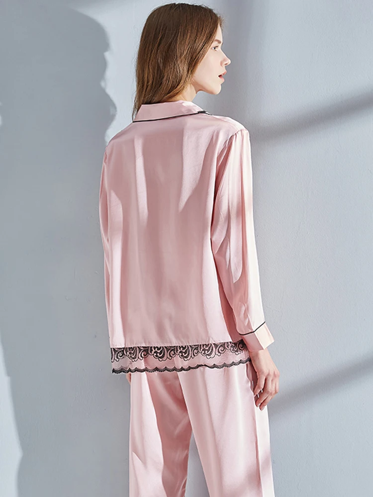 100%Nature Silk Pajamas Set for Women Sleepwear Black Satin Silk Pijamas Luxury Nightwear PJs Sexy Pink Pyjama Femme Homeclothes