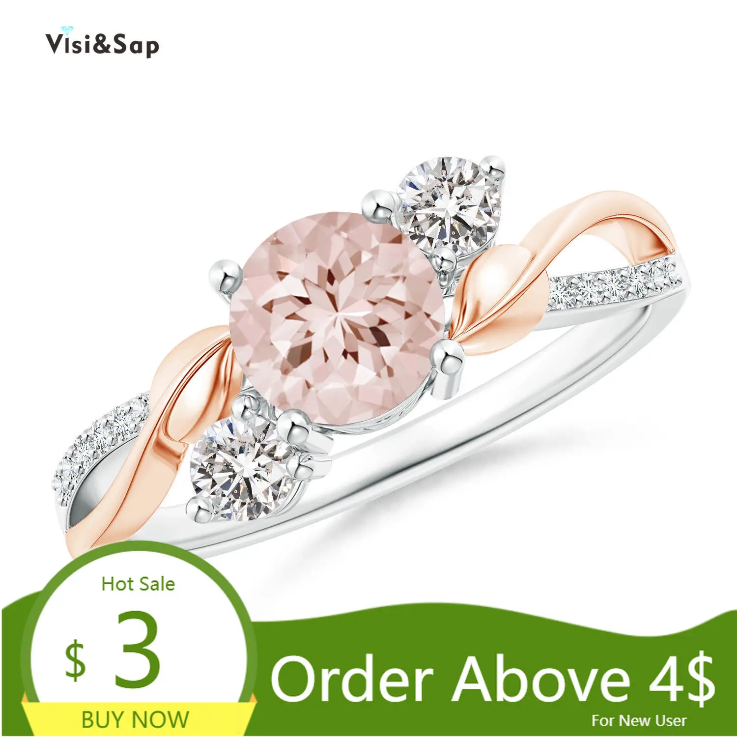 Visisap Романтический симпатичное милое розовое золото Цвет листовой Циркон Кольца