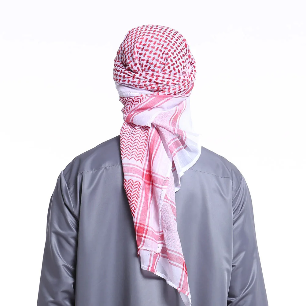 

Men Muslim Head Scarf Islamic Printed Scarf Turban Arabic Head Cover Accessories Turban Praying Hat Plaid Head Scarf Costumes