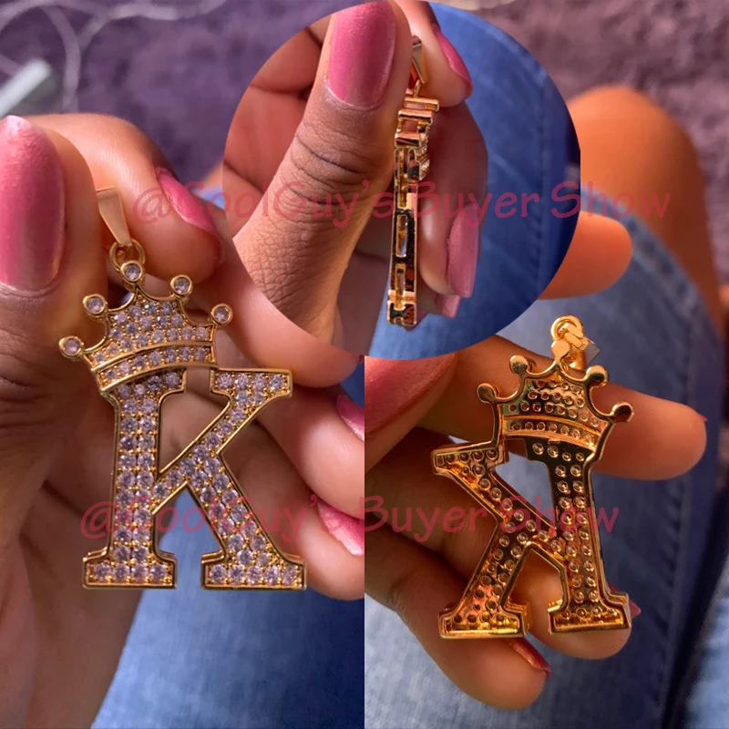 

A-Z Initial Alphabet Necklace Crown Letter Pendant Necklaces For Men Guys Hip-Hop Punk Rapper Dancing Jewelry Gift Collier Femme