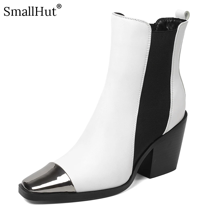 Разноцветные ботинки женские осенние с металлическим украшением из микрофибры