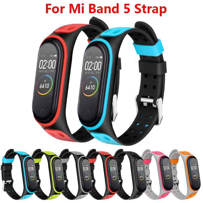 

For Mi Band 5 Strap Sports Silicone Strap Two-tone Reverse Buckle Strap Pedometers Portable Fitness Equipment Sports