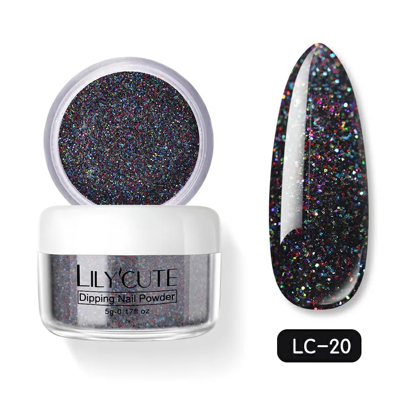 Holographic LC-20 LILYCUTE голографическое погружение ногтей Блеск порошок наборы градиентный французский порошок для ногтей цветной натуральный сухой пигмент для ногтей - Цвет: Holographic LC-20