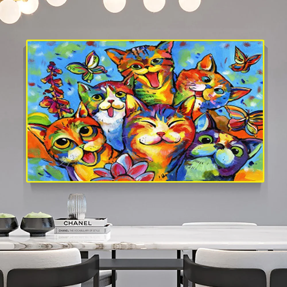Милая акварельная картина на холсте с изображением котенка цветная животными