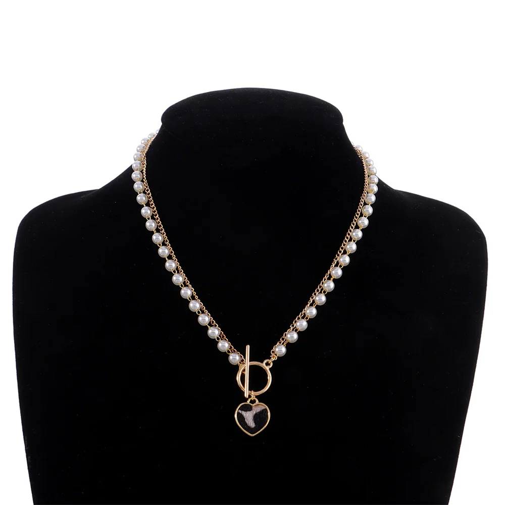 

YOUVI Luxury Pearl Heart Pendant Necklace for Women Summer Pearl Beads Chain Necklace Bohemian Lock Choker Jewelry Gift