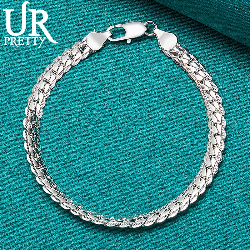 

URPRETTY 925 Sterling Silve 6mm Lace Chain Bracelet For Women Wedding Engagement Charm Jewelry