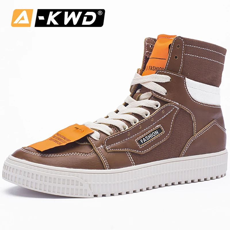 

2019 Black White Brown Men Leather Shoes Mannen Schoenen Autumn Breathable Sneakers Mens High Tops Korean Version Hip Hop Shoes
