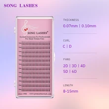 SONG LASHES 0,07 0,10 мм толщина предварительно изготовленные объемные вентиляторы 2D 3D 4D 5D с длинным стержнем объем наращивания ресниц предварительно изготовленные вентиляторы предварительно изготовленные вееры