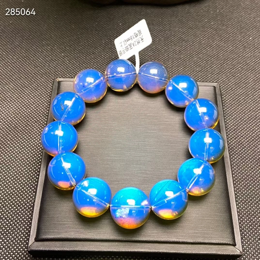 

Genuine Mexico Natural Blue Amber Women Men Bracelet 18mm Crystal Stretch Blue Amber Clear Round Beads Bracelet AAAAA