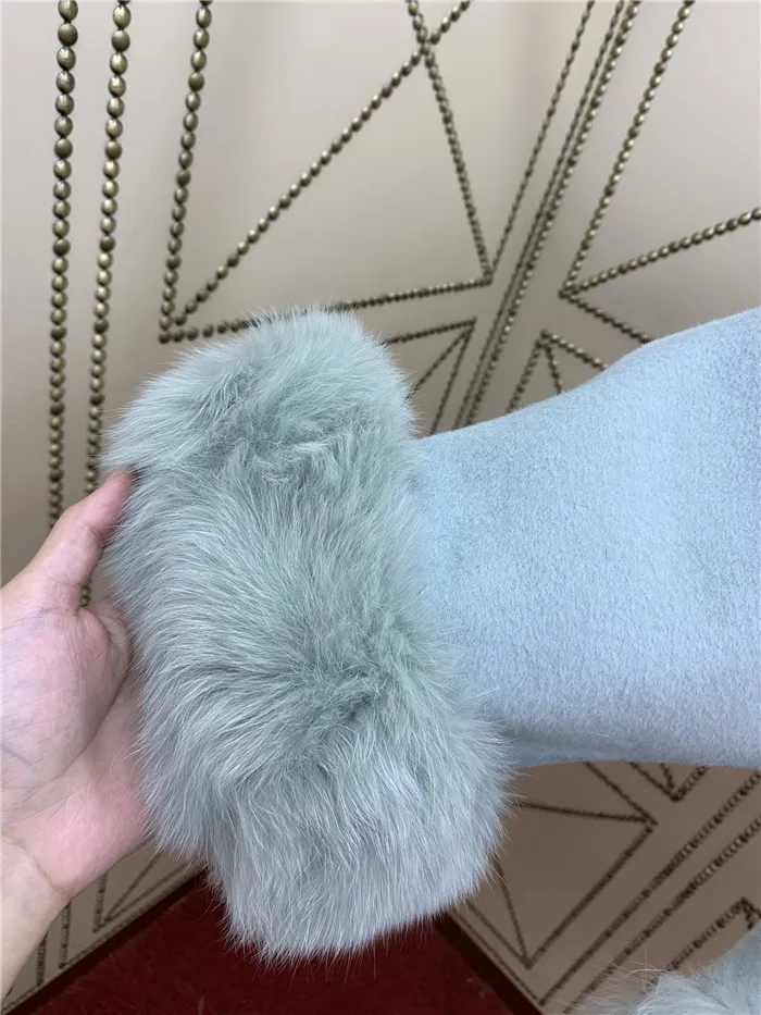 

Real Fur Coat Winter Jacket Women Natural Fox Fur Pocket & Cuffs Loose Cashmere Wool Coat