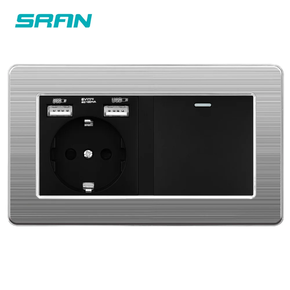 Настенная розетка SRAN из нержавеющей стали 220 В 16 А с Usb 146*86|Электрические розетки| |