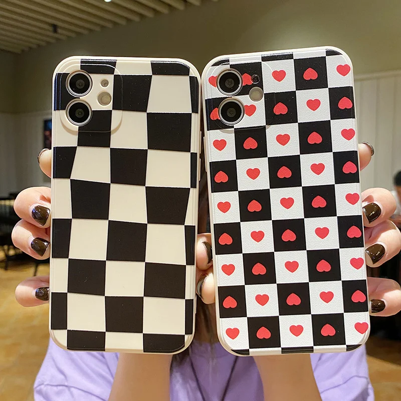 

for iPhone 12 case black and white lattice 13pro iphone x cube straight edge XR checkerboard lattice 11 protective cover