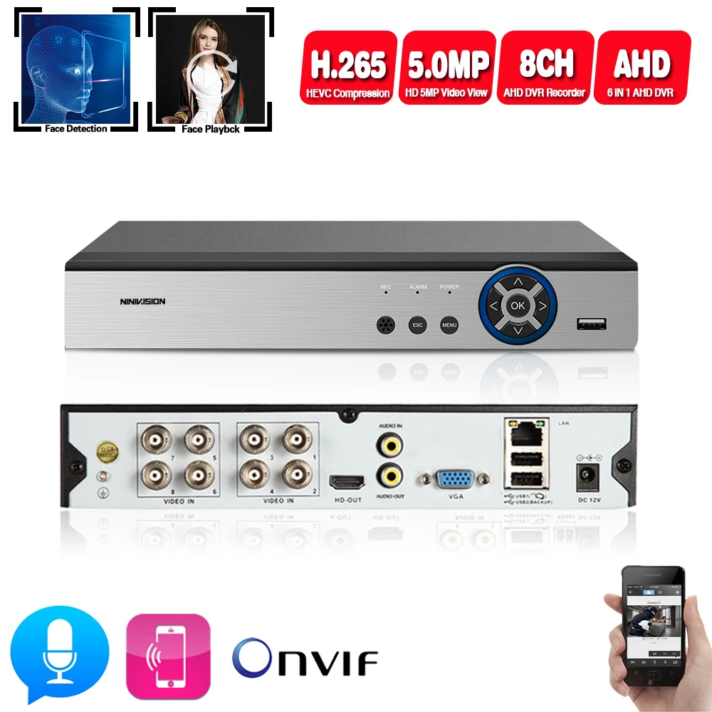 H.265 8CH * 5MP AHD DVR камера видеонаблюдения видеорегистратор гибридный для 720P