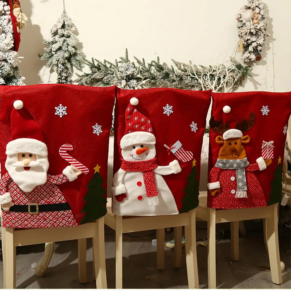 

Christmas Chair Covers Mr and Mrs Santa Claus Chair Back Cover Christmas Dining Dinner Table Decoration New Year Party Supplies