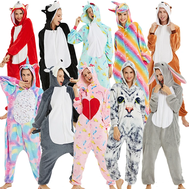 Пижама кигуруми Единорог динозавр Комбинезоны для женщин мужчин зимняя одежда