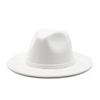 Trend Men Women Wide Brim White Wool Felt Jazz Fedora Hats Retro Style Solid Color Panama Hat Trilby Party Formal Hat 61 CM