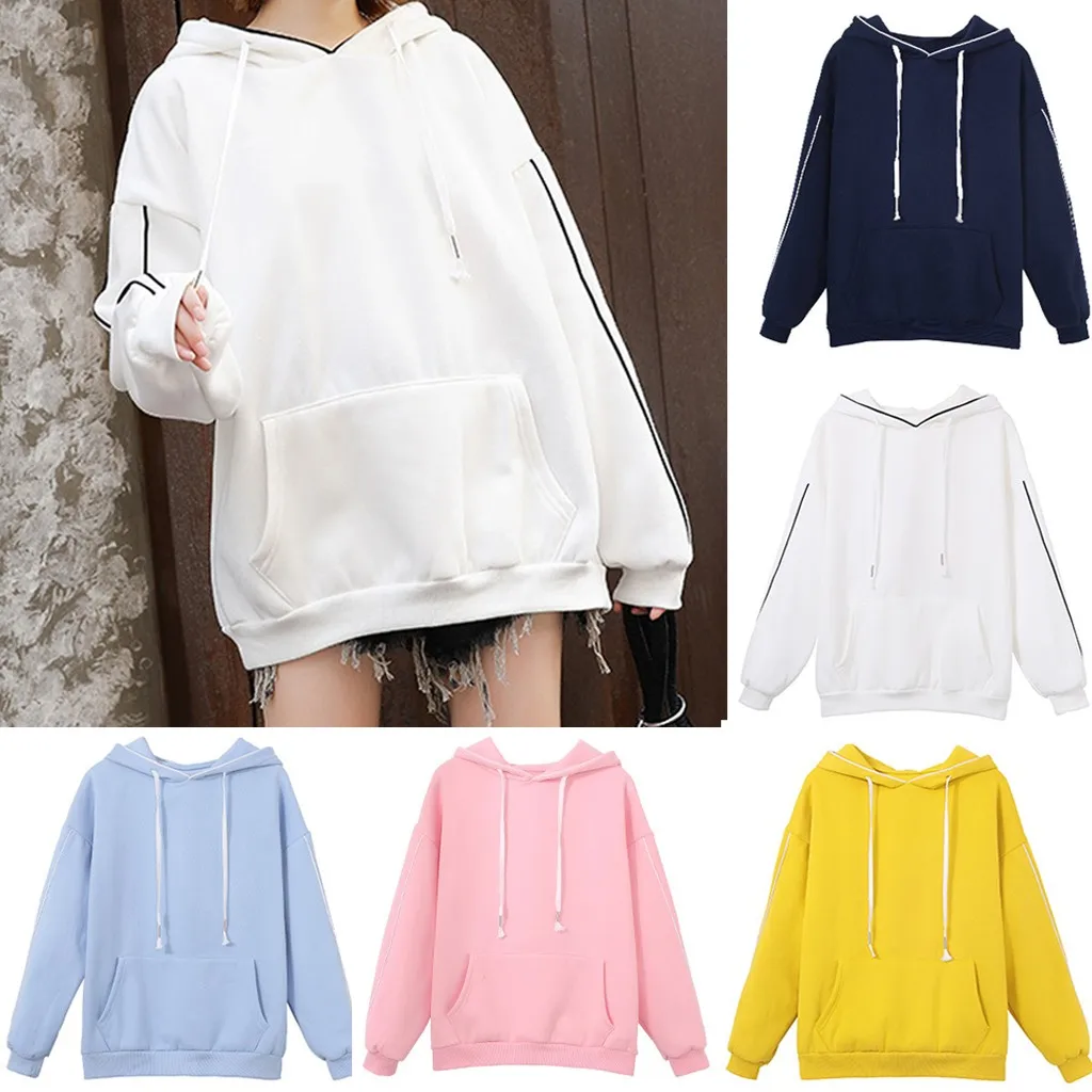 

Vogue Women's Autumn And Winter Solid Color Sweatshirt Loose Tops Drawstring Girl Sweatshirts All-match Chic High Quality