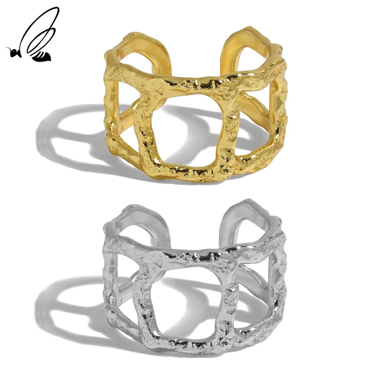 S'aço prata esterlina 925 design geométrico oco abertura anel para acessórios femininos luxo 2021 joias ouro 18k jóias