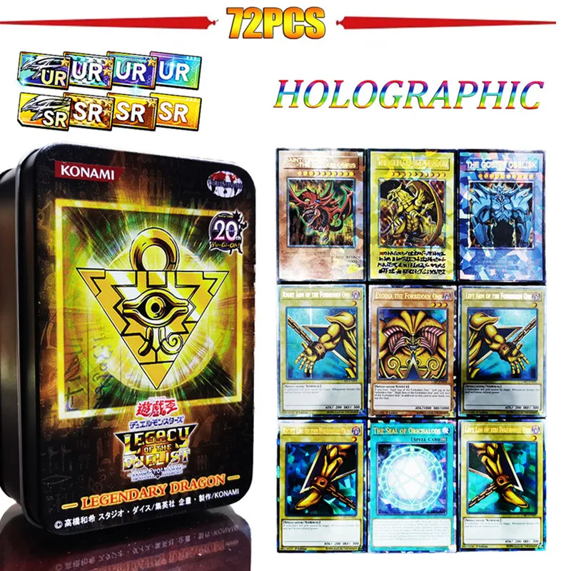 

New Iron Box Laser Game King Flash Card English Version 72 Pcs Blue Eyes White Dragon Gold Stamping Yugioh Card Collection Gift