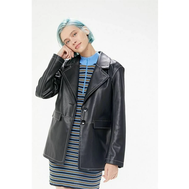 Новинка 2019 модные женские куртки Jacker гладкие мотоциклетные искусственная кожа с