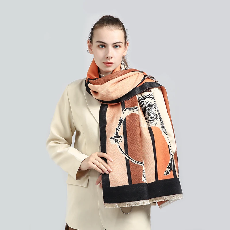 

Luxury brand double-sided scarf women winter warm cashmere shawl scarf printing soft thin blanket holiday gift