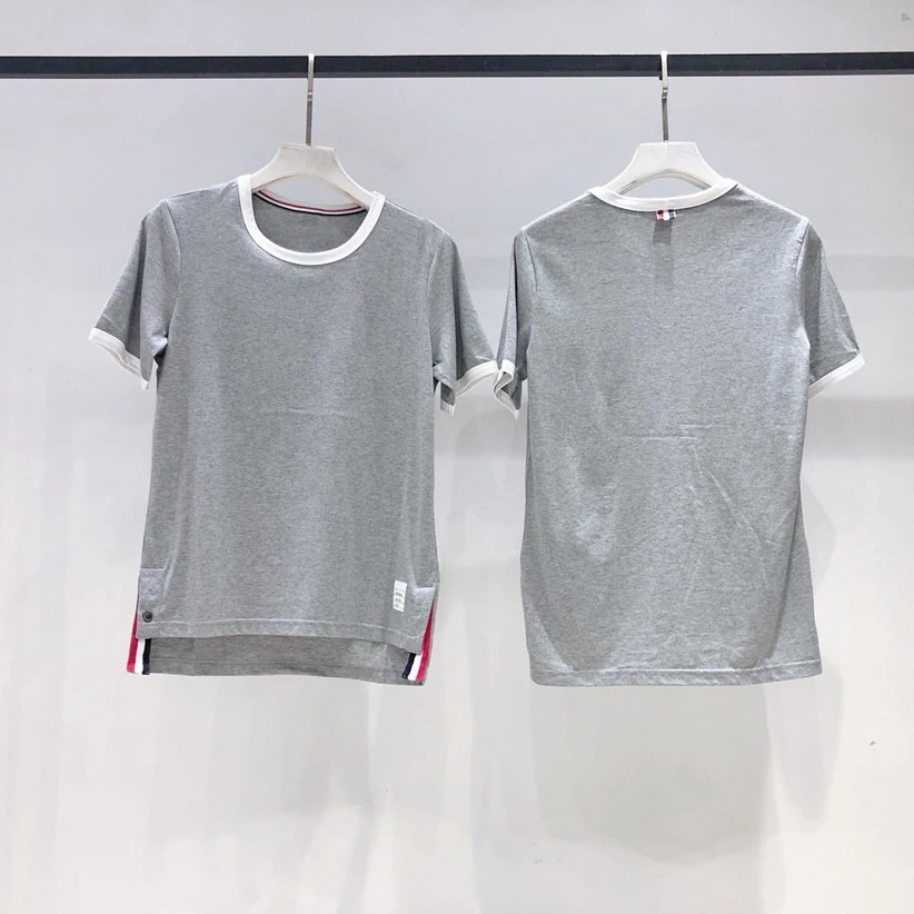 

Fashion TB 2021 THOM Brand T-shirt O-Neck Collar Patchwork Short-sleeved T-shirt Men Women Cotton Couple Summer Casual Clothing